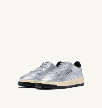 MEDALIST LOW SNEAKERS IN SILVER AND BLACK METALIZED LEATHER
