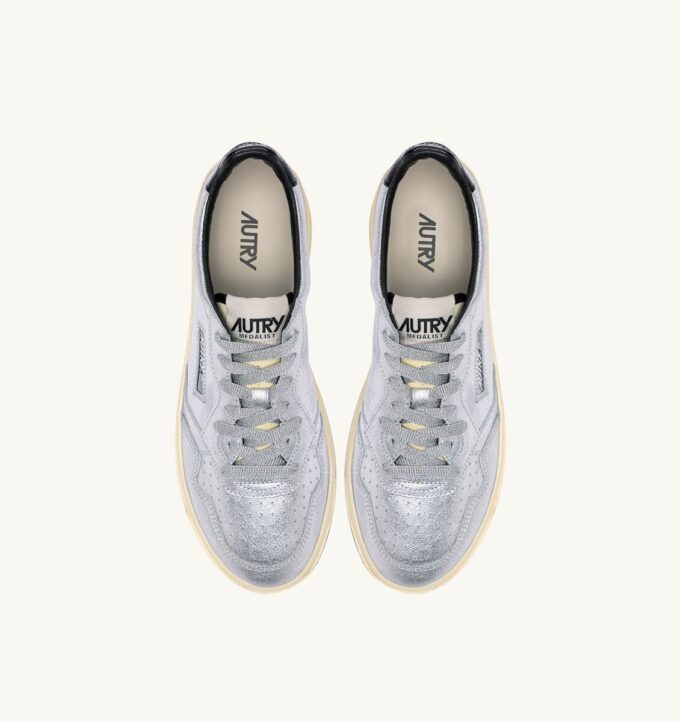 MEDALIST LOW SNEAKERS IN SILVER AND BLACK METALIZED LEATHER