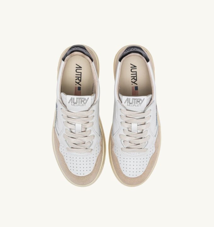 MEDALIST LOW SNEAKERS IN WHITE AND BLACK LEATHER AND BEIGE SUEDE