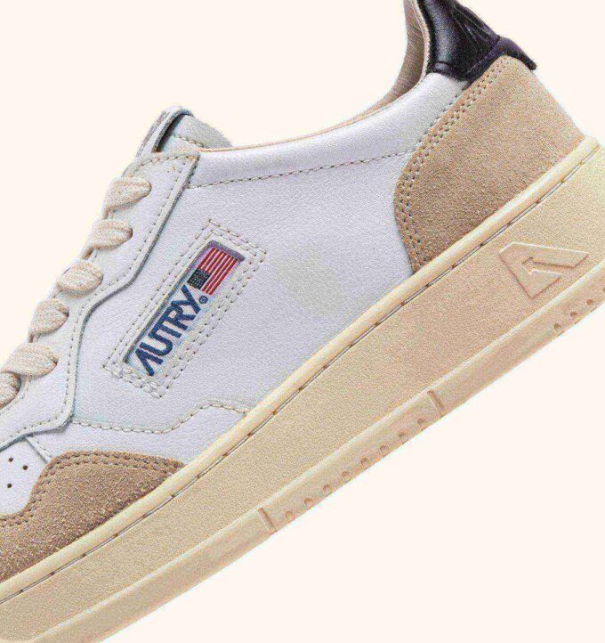MEDALIST LOW SNEAKERS IN WHITE AND BLACK LEATHER AND BEIGE SUEDE