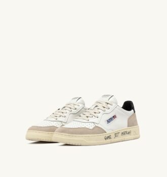 MEDALIST LOW SNEAKERS IN WHITE AND BLACK LEATHER AND SUEDE WITH LETTERING