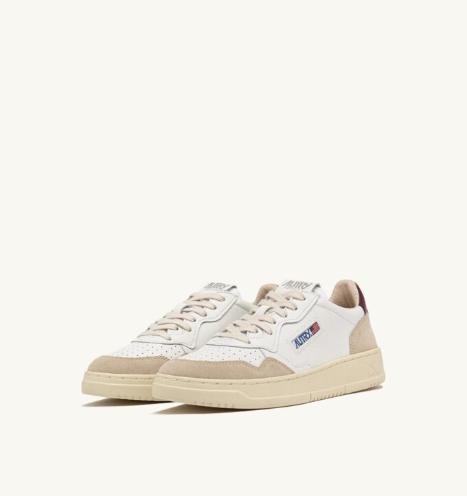 MEDALIST LOW SNEAKERS IN WHITE AND BURGUNDY SUEDE AND LEATHER