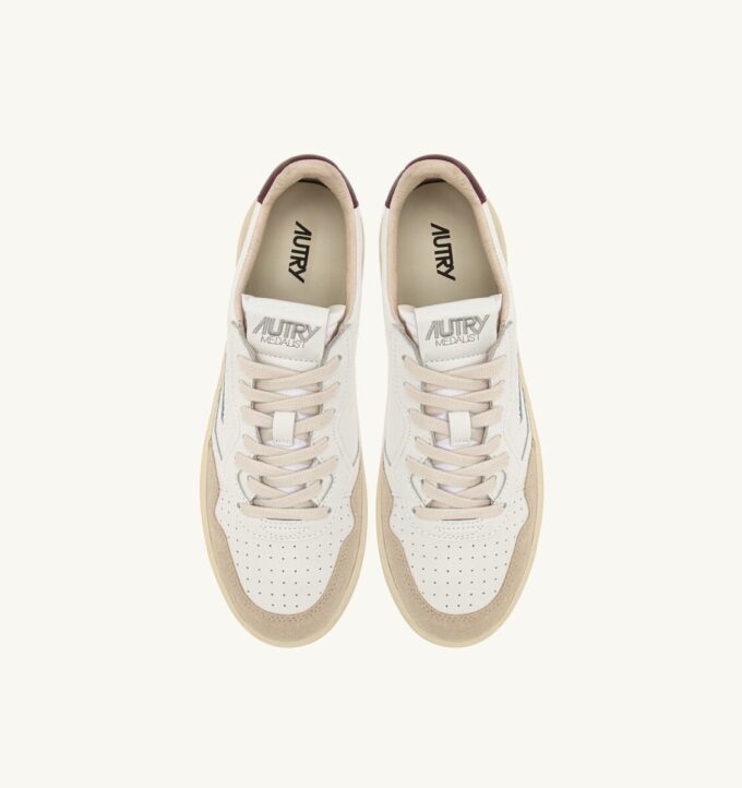 MEDALIST LOW SNEAKERS IN WHITE AND BURGUNDY SUEDE AND LEATHER