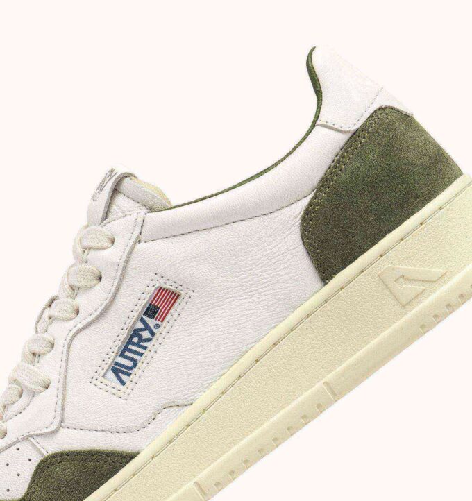 MEDALIST LOW SNEAKERS IN WHITE AND MILITARY LEATHER AND SUEDE