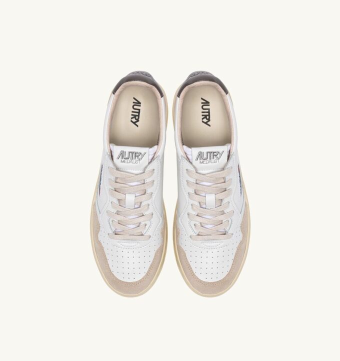 MEDALIST LOW SNEAKERS IN WHITE AND MOREL SUEDE AND LEATHER
