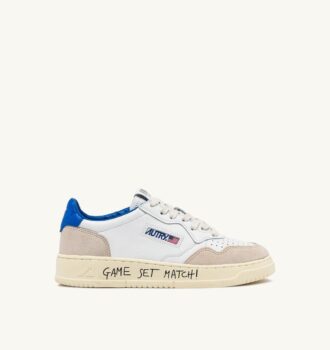 MEDALIST LOW SNEAKERS IN WHITE AND PALACE BLUE LEATHER AND SUEDE WITH LETTERING