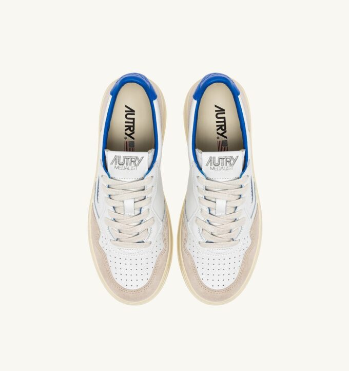 MEDALIST LOW SNEAKERS IN WHITE AND PALACE BLUE LEATHER AND SUEDE WITH LETTERING