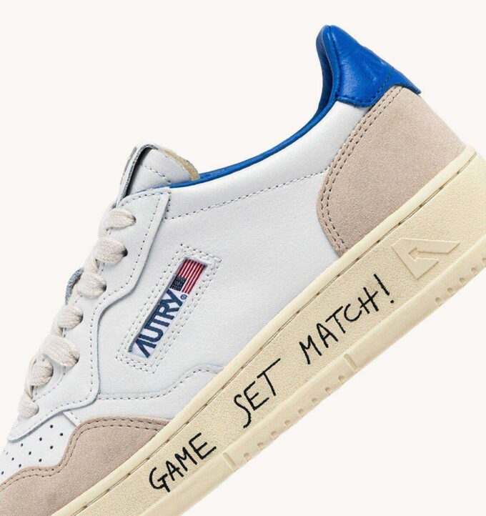 MEDALIST LOW SNEAKERS IN WHITE AND PALACE BLUE LEATHER AND SUEDE WITH LETTERING