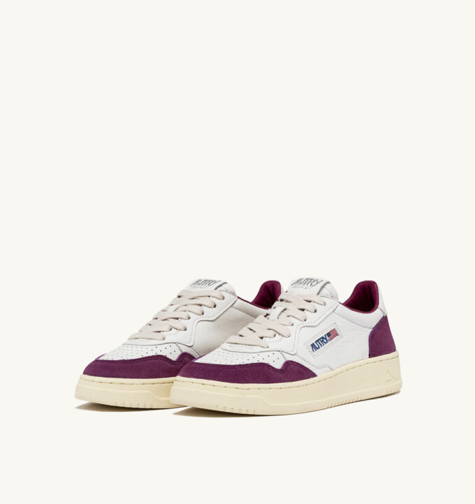 MEDALIST LOW SNEAKERS IN WHITE AND PURPLE LEATHER AND SUEDE
