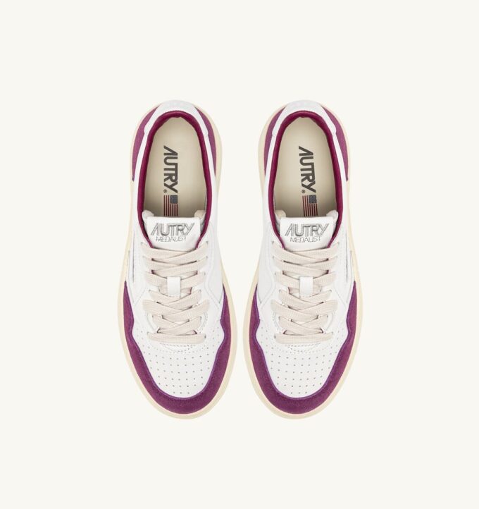 MEDALIST LOW SNEAKERS IN WHITE AND PURPLE LEATHER AND SUEDE