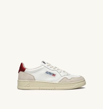 MEDALIST LOW SNEAKERS IN WHITE AND RED LEATHER AND BEIGE SUEDE