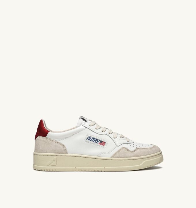 MEDALIST LOW SNEAKERS IN WHITE AND RED LEATHER AND BEIGE SUEDE