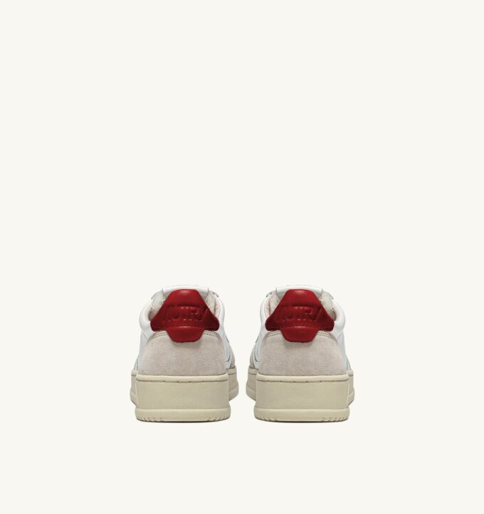 MEDALIST LOW SNEAKERS IN WHITE AND RED LEATHER AND BEIGE SUEDE