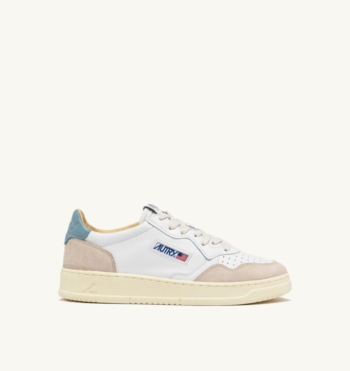 MEDALIST LOW SNEAKERS IN WHITE AND SILVER BLUE LEATHER SUEDE
