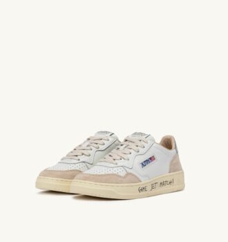 MEDALIST LOW SNEAKERS IN WHITE AND SILVER LEATHER AND SUEDE WITH LETTERING