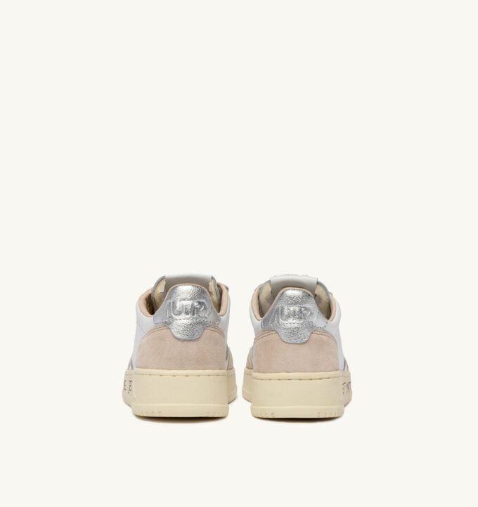 MEDALIST LOW SNEAKERS IN WHITE AND SILVER LEATHER AND SUEDE WITH LETTERING