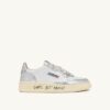 MEDALIST LOW SNEAKERS IN WHITE AND SILVER LEATHER WITH LETTERING