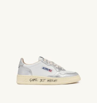 MEDALIST LOW SNEAKERS IN WHITE AND SILVER LEATHER WITH LETTERING