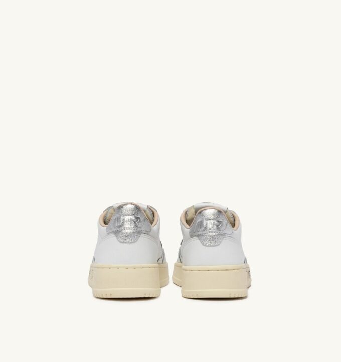 MEDALIST LOW SNEAKERS IN WHITE AND SILVER LEATHER WITH LETTERING