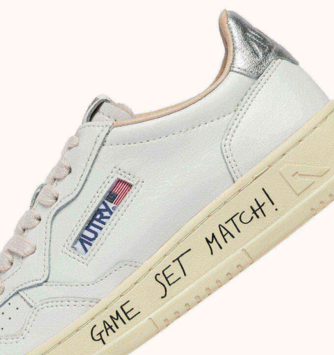 MEDALIST LOW SNEAKERS IN WHITE AND SILVER LEATHER WITH LETTERING