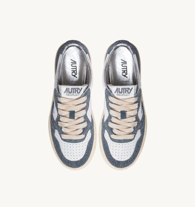 MEDALIST LOW SNEAKERS IN WHITE LEATHER AND ASH GLITTER