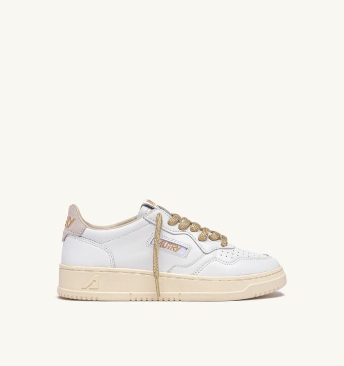 MEDALIST LOW SNEAKERS IN WHITE LEATHER AND DETAILS IN GOLD LUREX