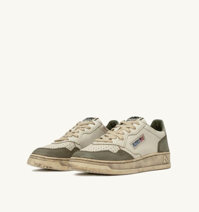 MEDALIST LOW SNEAKERS SUPER VINTAGE IN WHITE AND SILVER LEATHER AND LIZARD SUEDE