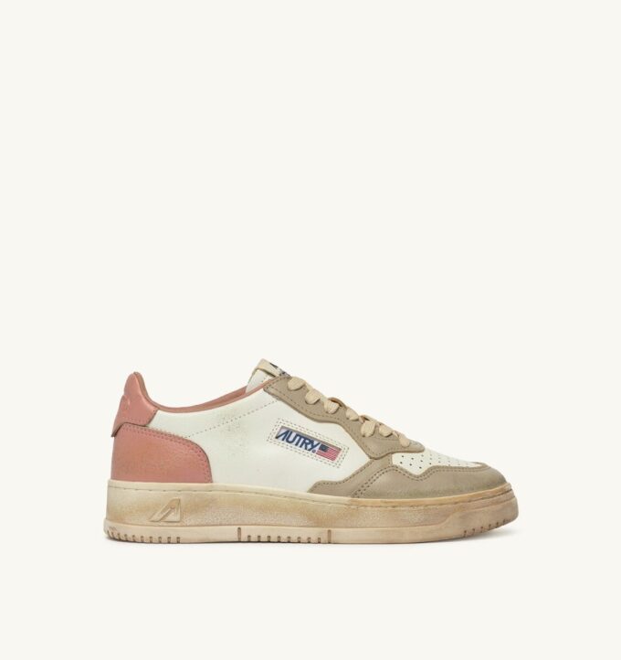 MEDALIST LOW SNEAKERS SUPER VINTAGE IN WHITE CAMEO BROWN AND SAFARI LEATHER