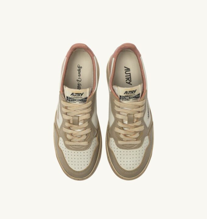 MEDALIST LOW SNEAKERS SUPER VINTAGE IN WHITE CAMEO BROWN AND SAFARI LEATHER