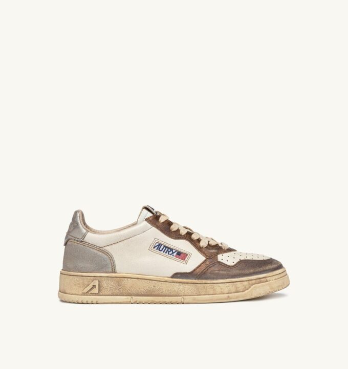 MEDALIST LOW SNEAKERS SUPER VINTAGE IN WHITE CHOCOLATE AND SILVER LEATHER