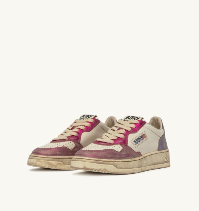 MEDALIST LOW SNEAKERS SUPER VINTAGE IN WHITE FUCHSIA AND VIOLET LEATHER