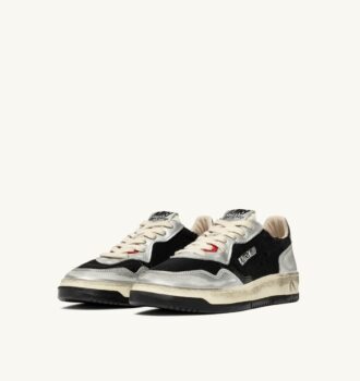 MEDALIST LOW SNEAKERS SUPER VINTAGE IN WHITE MESH SILVER SUEDE AND BLACK LEATHER