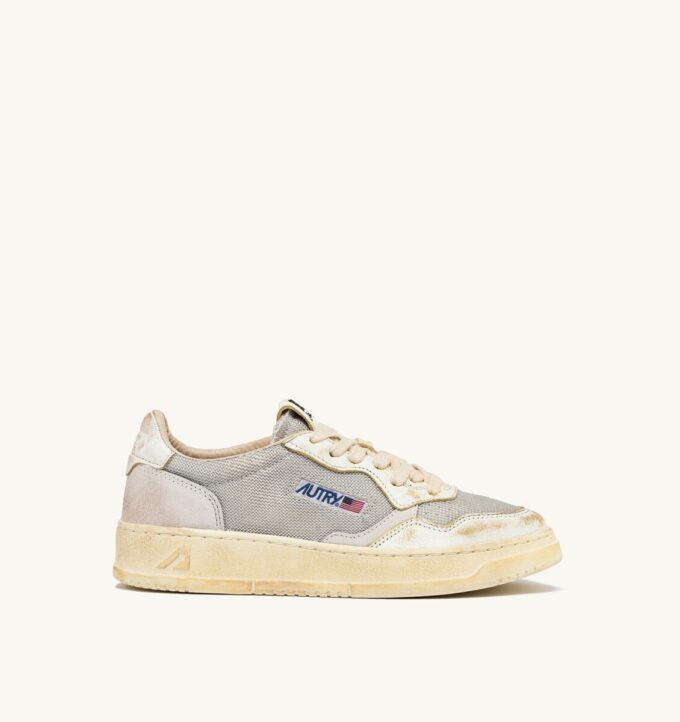 MEDALIST LOW SUPER VINTAGE SNEAKERS IN GRAY AND WHITE LEATHER AND MESH