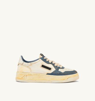 MEDALIST LOW SUPER VINTAGE SNEAKERS IN MARSHMALLOW AND SILVER-BLUE LEATHER