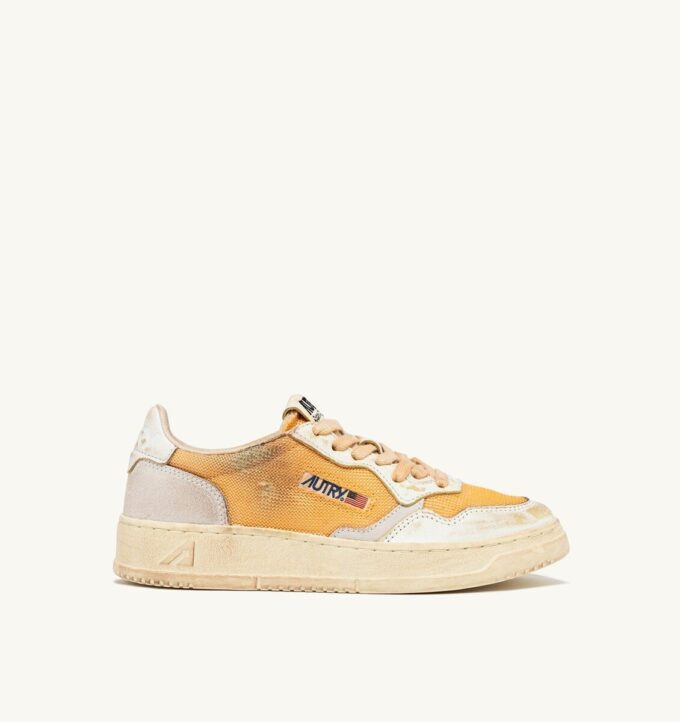 MEDALIST LOW SUPER VINTAGE SNEAKERS IN ORANGE AND WHITE LEATHER AND MESH