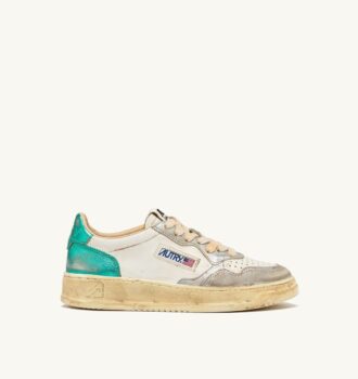 MEDALIST LOW SUPER VINTAGE SNEAKERS IN SILVER AND AQUA BRUSHED LEATHER