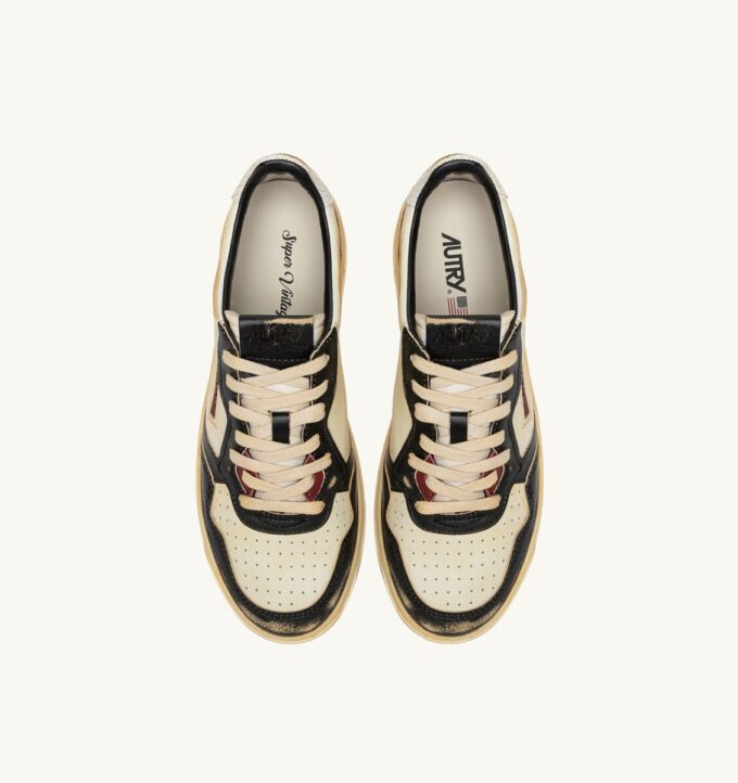MEDALIST LOW SUPER VINTAGE SNEAKERS IN WHITE, BLACK AND SYRAH LEATHER