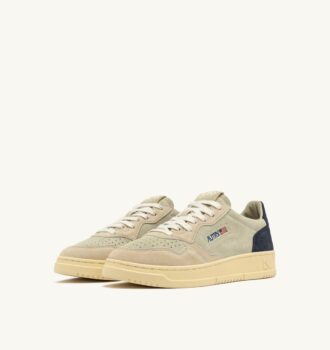 MEDALIST LOW TRICOLOR SNEAKERS IN BEIGE ECRU AND SPACE BLUE SUEDE