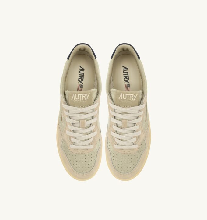 MEDALIST LOW TRICOLOR SNEAKERS IN BEIGE ECRU AND SPACE BLUE SUEDE