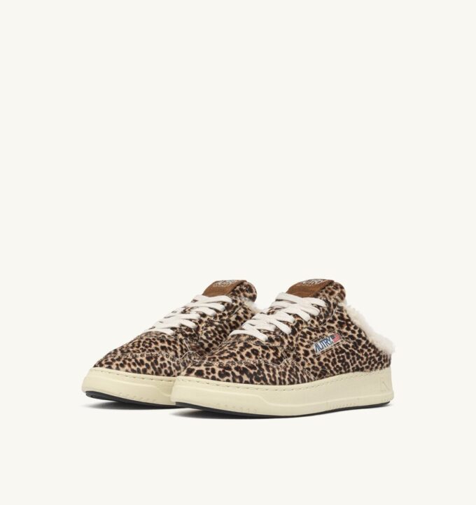 MEDALIST MULE SNEAKERS IN LEOPARD PONY HAIR EFFECT AND SHEARLING