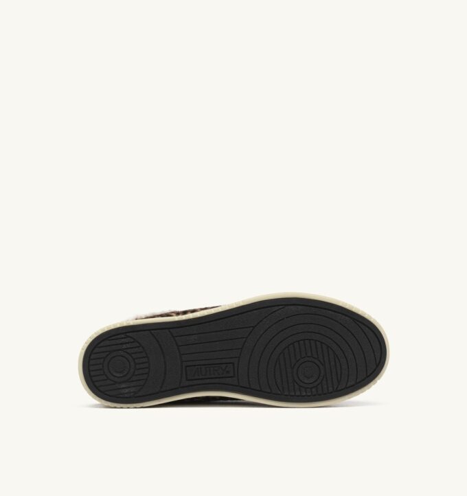 MEDALIST MULE SNEAKERS IN LEOPARD PONY HAIR EFFECT AND SHEARLING