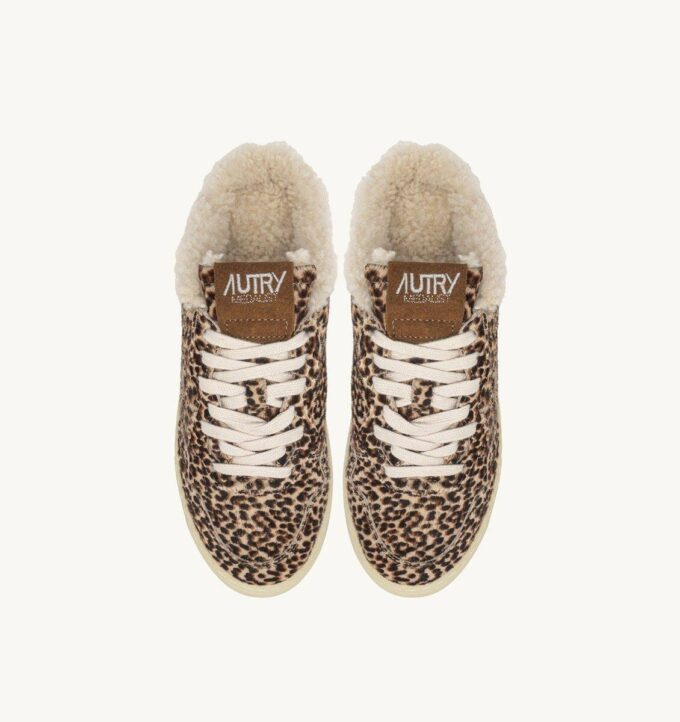 MEDALIST MULE SNEAKERS IN LEOPARD PONY HAIR EFFECT AND SHEARLING