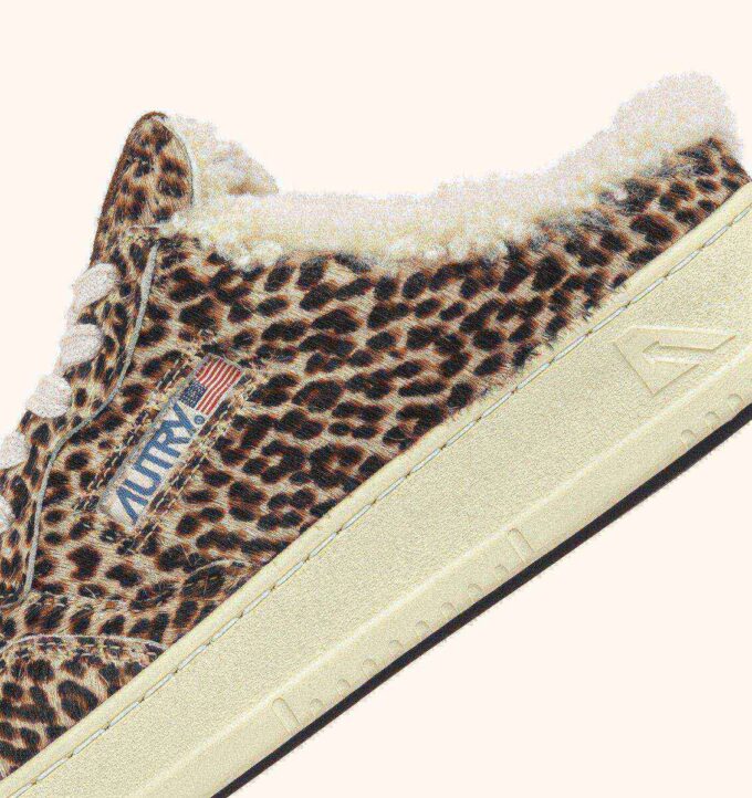 MEDALIST MULE SNEAKERS IN LEOPARD PONY HAIR EFFECT AND SHEARLING