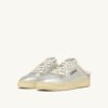 MEDALIST MULE SNEAKERS IN SILVER-TONE LEATHER AND SHEARLING