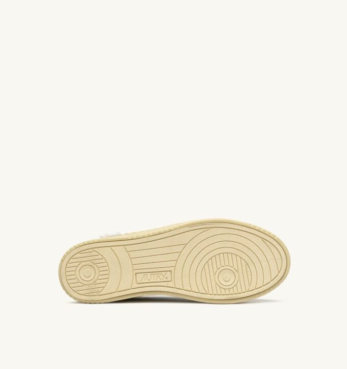 MEDALIST MULE SNEAKERS IN SILVER-TONE LEATHER AND SHEARLING