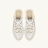 MEDALIST MULE SNEAKERS IN SILVER-TONE LEATHER AND SHEARLING