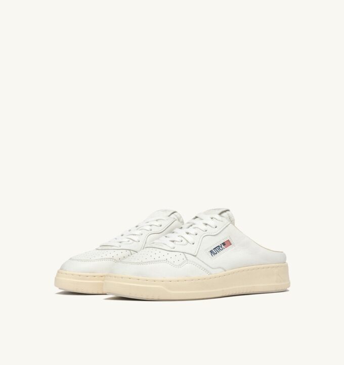 MEDALIST MULE SNEAKERS IN WHITE NAPA LEATHER