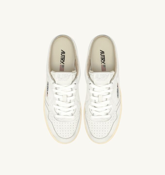 MEDALIST MULE SNEAKERS IN WHITE NAPA LEATHER