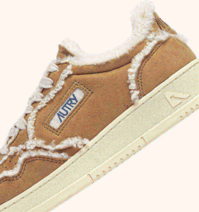 MEDALIST MUTTON SNEAKERS IN COGNAC SUEDE AND IVORY SHEARLING