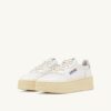 MEDALIST PLATFORM SNEAKERS IN WHITE AND METALIZED SILVER LEATHER